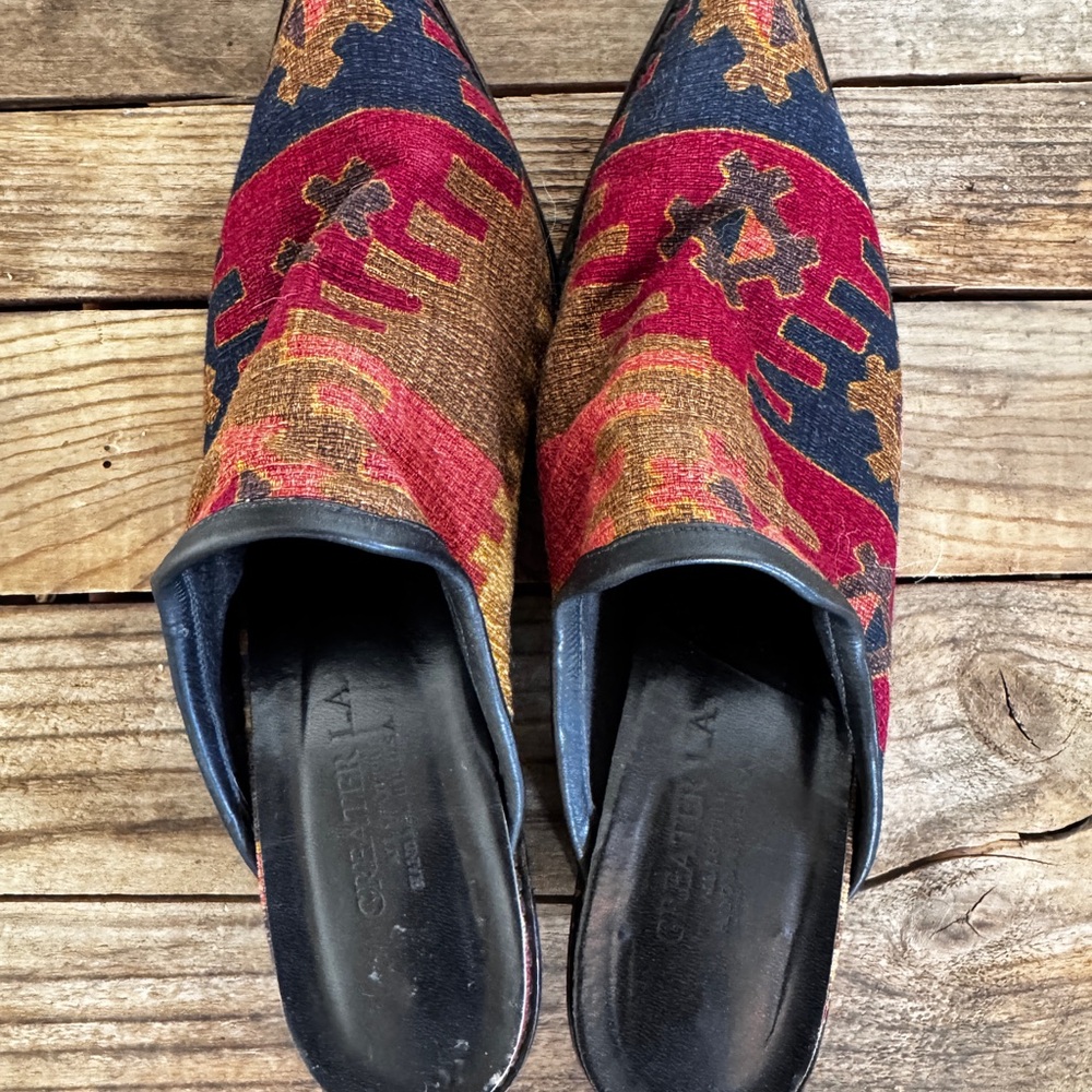 Kilim All Leather Mules with Stacked Heel